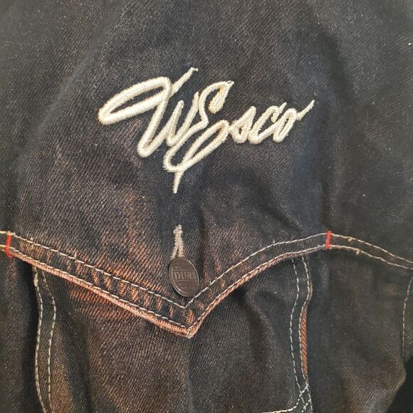 Willie+Esco DUNS Mens Vintage Denim Jacket Steetwear Black Red Sz XXL - Picture 2 of 7